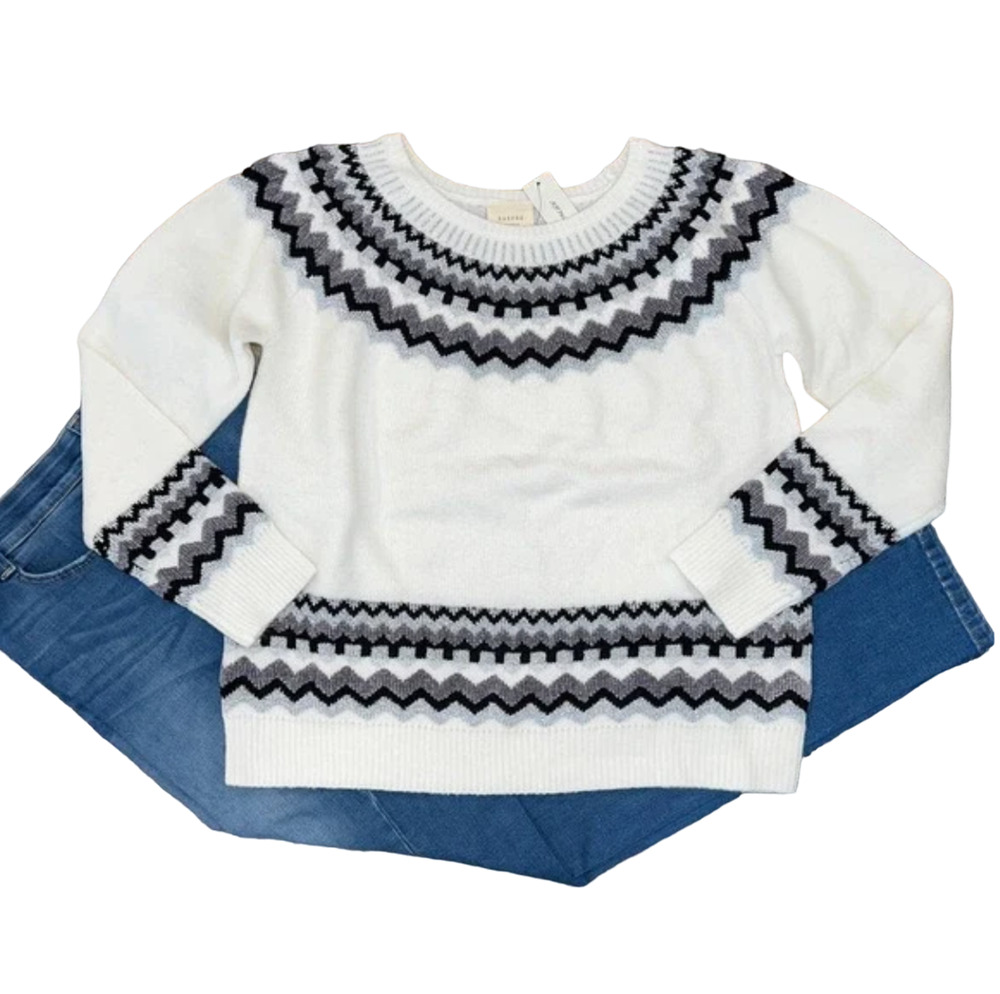 **NWT Francesca's Harper Heritage Ivory/Black/Grey/Silver Fair Isle Sweater